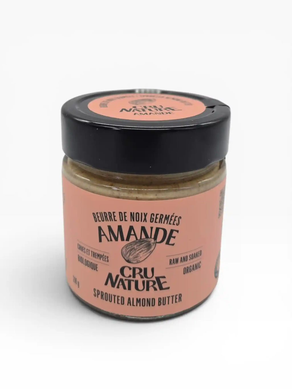 Pot de beurre d'amandes crues et biologiques Cru Nature, 210 g, à base d'amandes prégermées