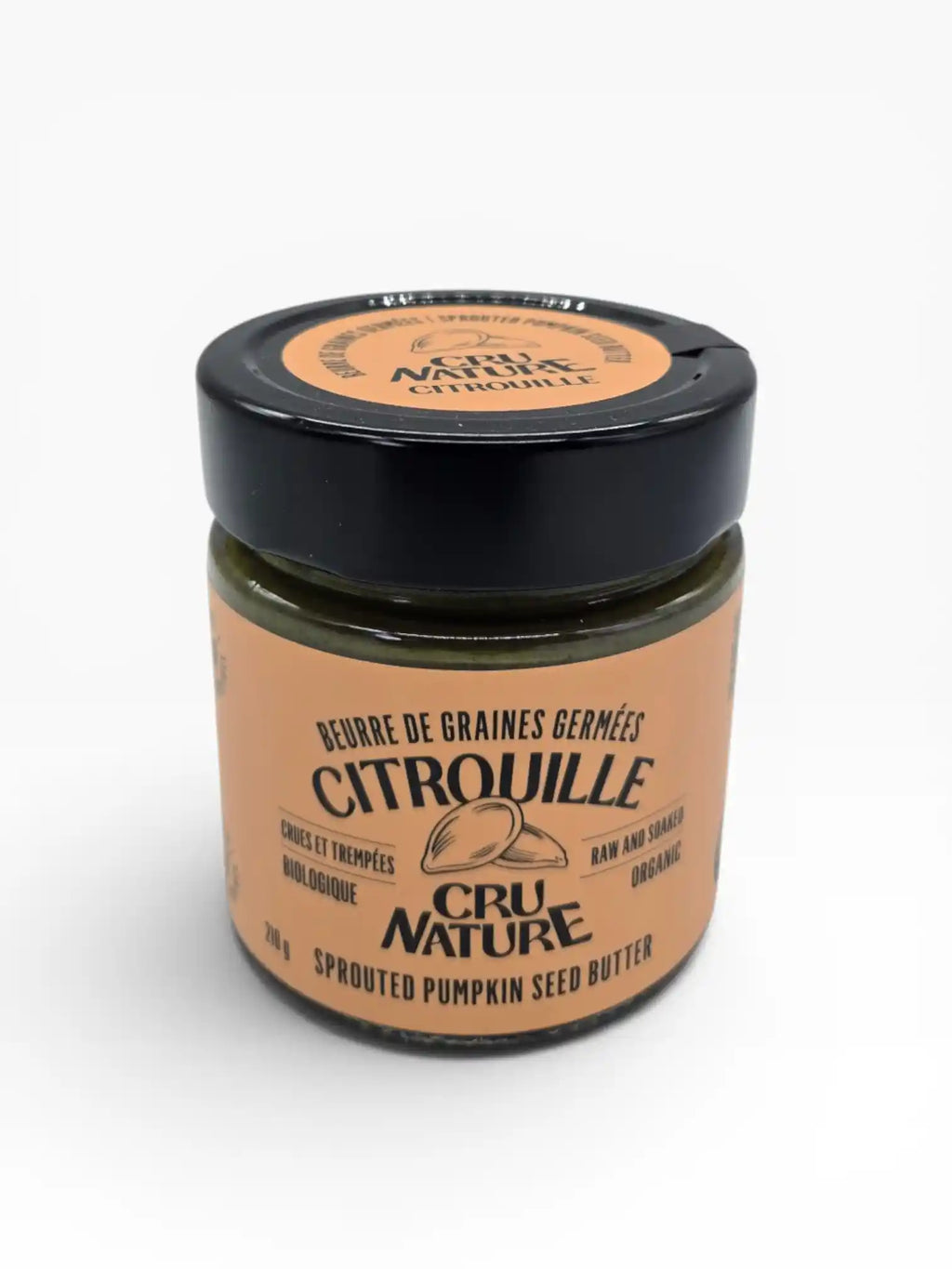 Pot de beurre de graines de citrouille germées, crues et biologiques Cru Nature, 210 g