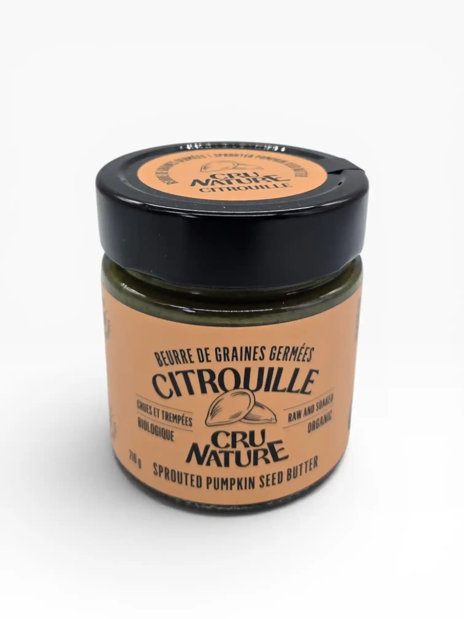 Pot de beurre de graines de citrouille germées, crues et biologiques Cru Nature, 210 g