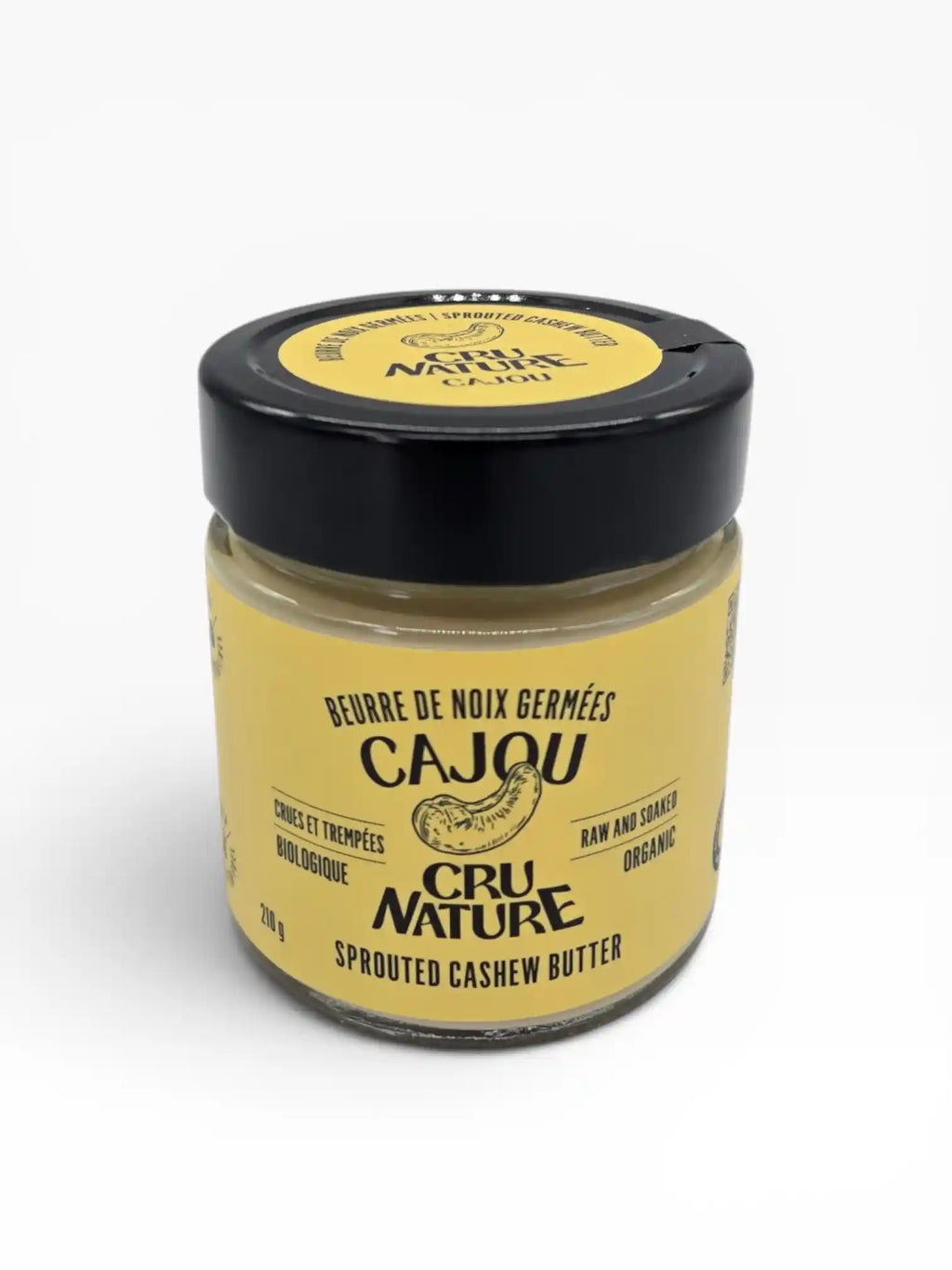 Pot de beurre de noix de cajou germées, crues et biologiques Cru Nature, 210 g