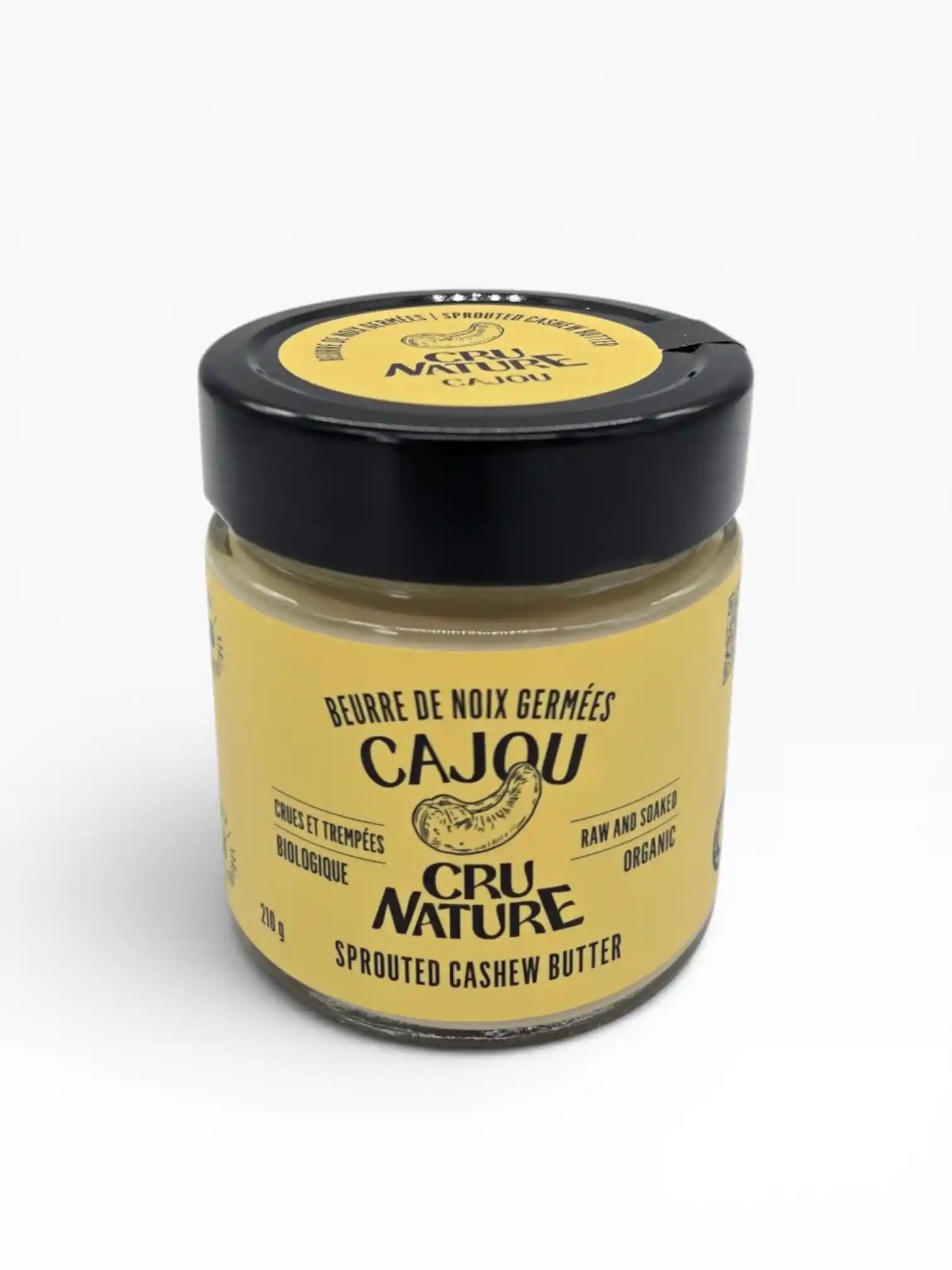 Pot de beurre de noix de cajou germées, crues et biologiques Cru Nature, 210 g